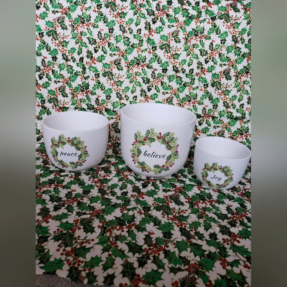 Christmas Bowls Or Planters Set Of 3 New Wreaths